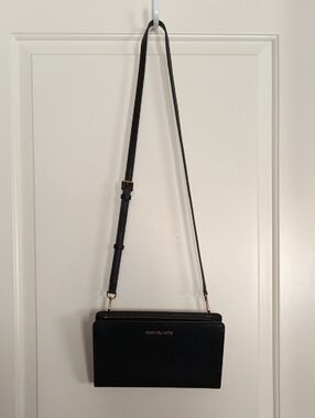 Michael Kors Black Leather Crossbody with Gold Hardware